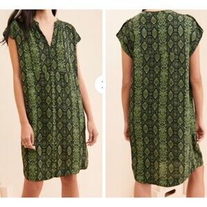 Anthropologie Rachel Tunic Dress Snake Print Green Black Mini XS